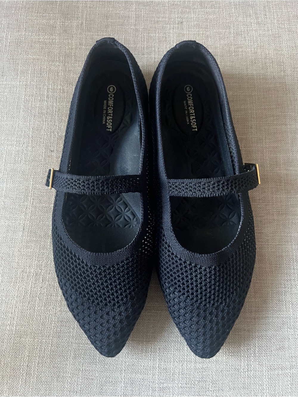 Comfort & Soft Navy Knit Mary Jane Ballet Flats, size 9, office casual dressy